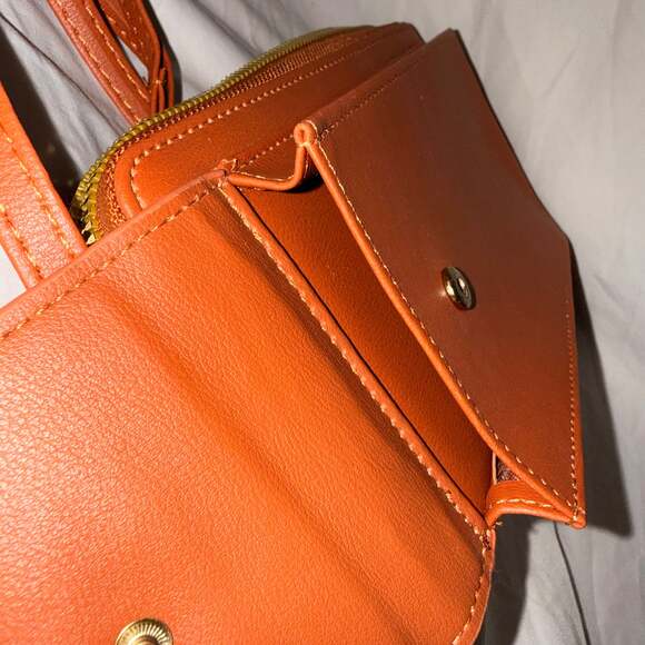 Zip-Around Crossbody Wallet Purses, Mauve & Terracotta Faux Leather - Picture 6 of 10